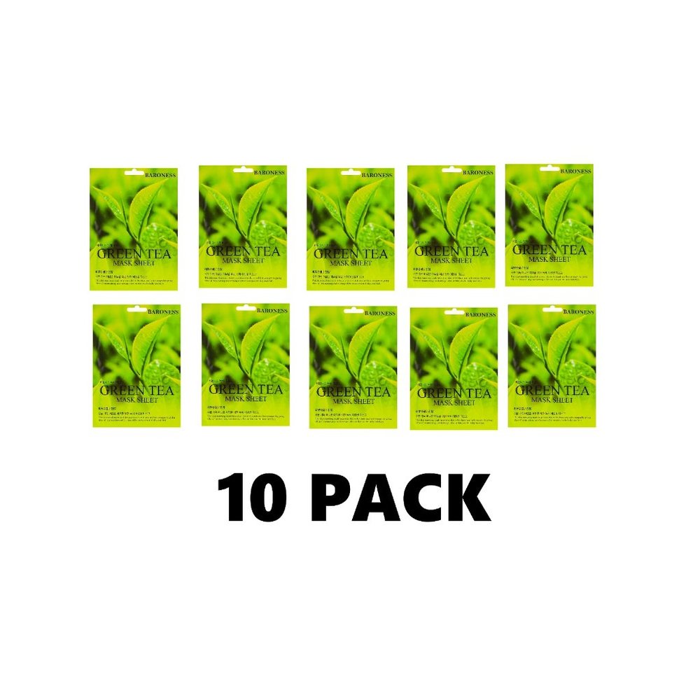 Baroness Green Tea Mask Sheet 10 Sheets - 10 PACK Elastic Moisturizing Hydrate